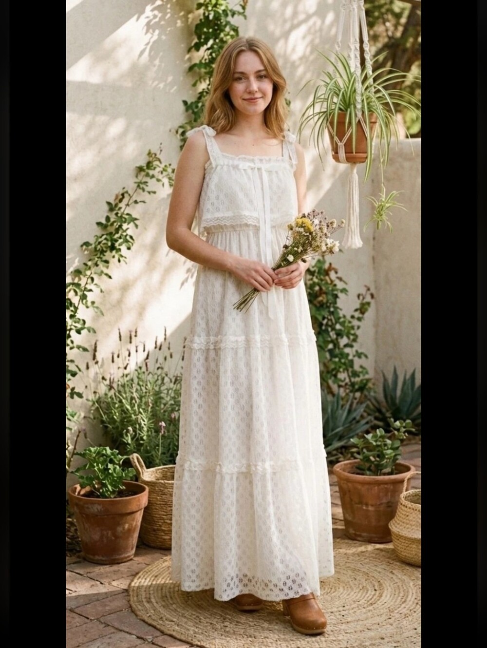 Vintage 70s Lace Jennifer Tafetta Ivory Maxi Dress Small
